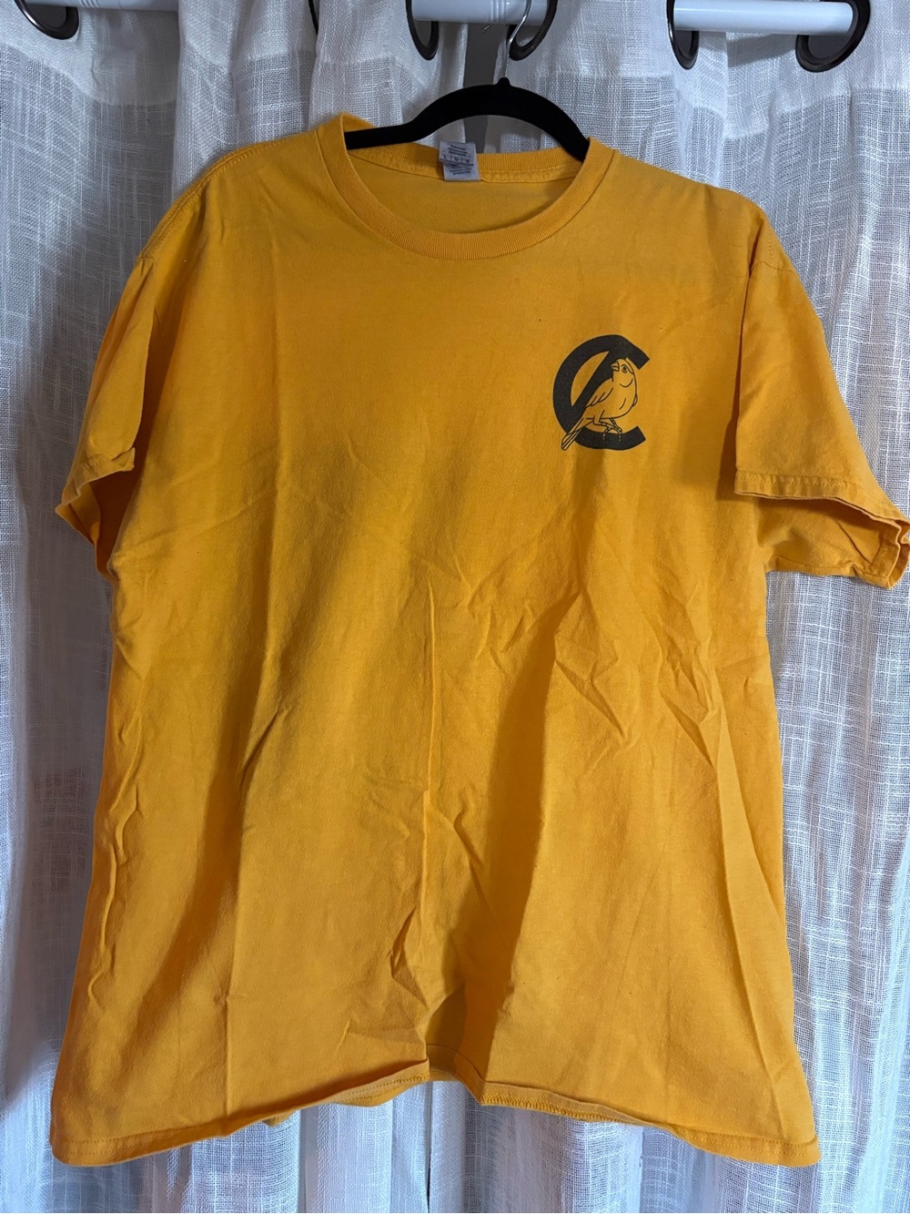 Golden Yellow Short-Sleeve Graphic Tee with Bird Emblem